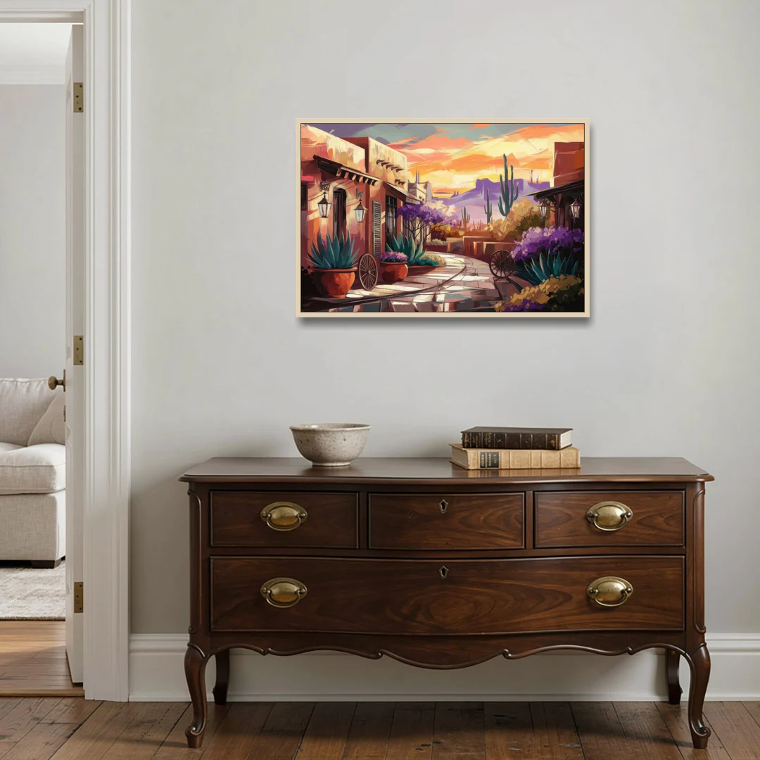 Scottsdale Old Town Charm - Oak Framed Canvas Wall Art - Coffee Table - 36x24