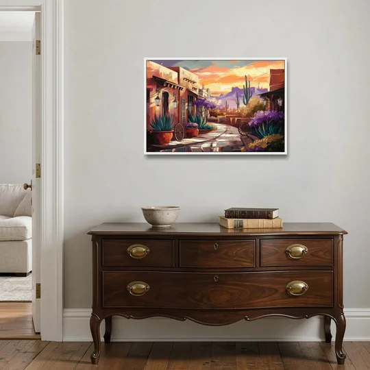 Scottsdale Old Town Charm - White Framed Canvas Wall Art - Coffee Table - 36x24