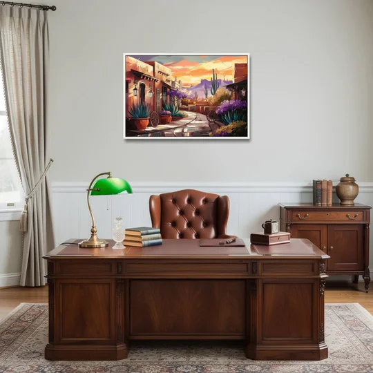 Scottsdale Old Town Charm - White Framed Canvas Wall Art - Office - 36x24