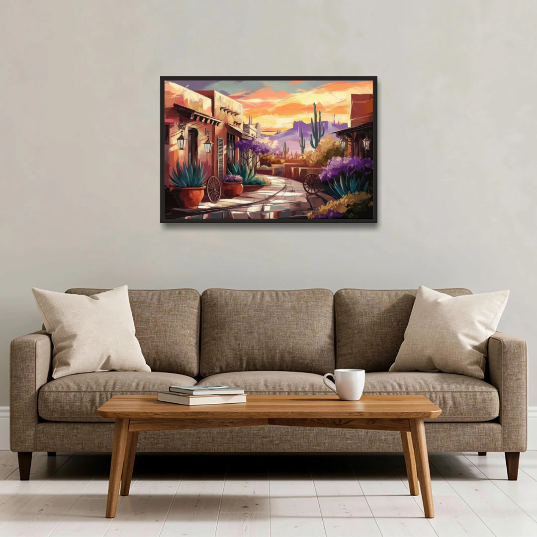 Scottsdale Old Town Charm - Black Framed Canvas Wall Art - Sofa - 36x24