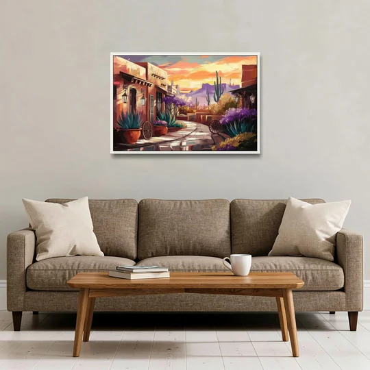 Scottsdale Old Town Charm - White Framed Canvas Wall Art - Sofa - 36x24