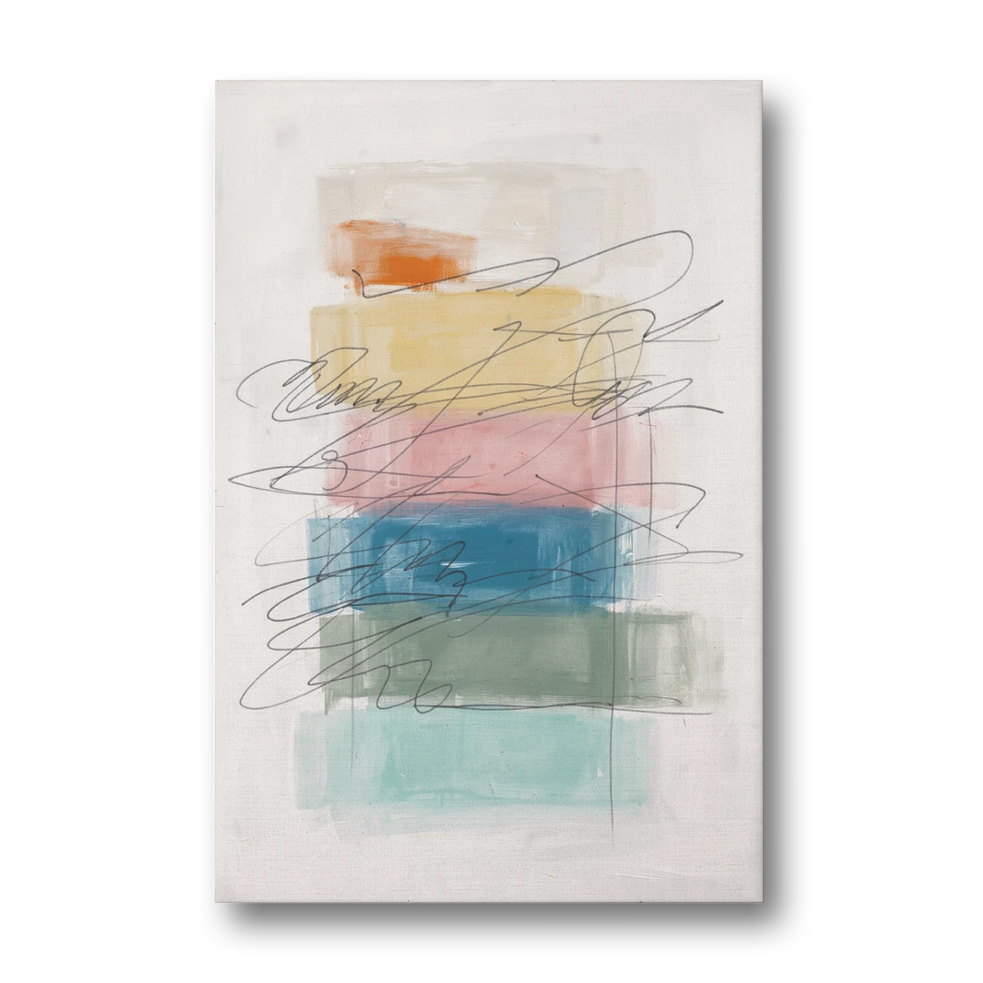 Scribble Abstract Art on Stacked Pastel Bands - Canvas Wall Art - Front