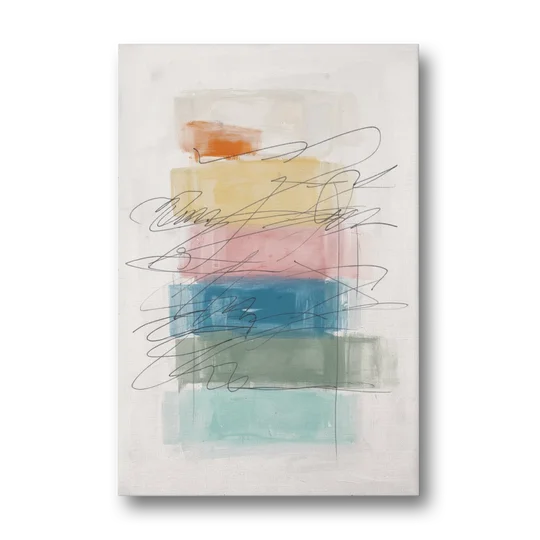 Scribble Abstract Art on Stacked Pastel Bands - Canvas Wall Art - Front
