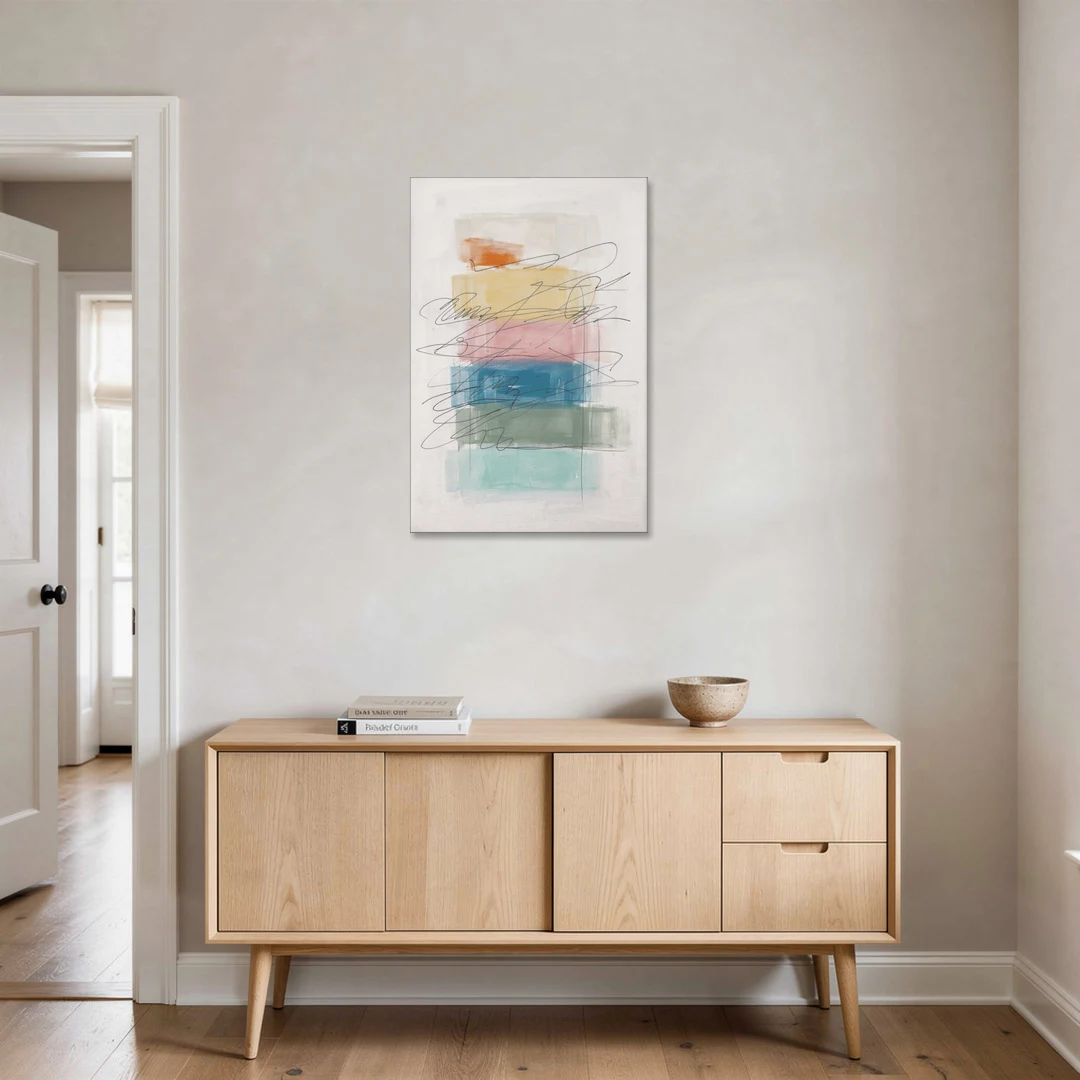 Scribble Abstract Art on Stacked Pastel Bands - Canvas Wall Art - Coffee Table - 24x36