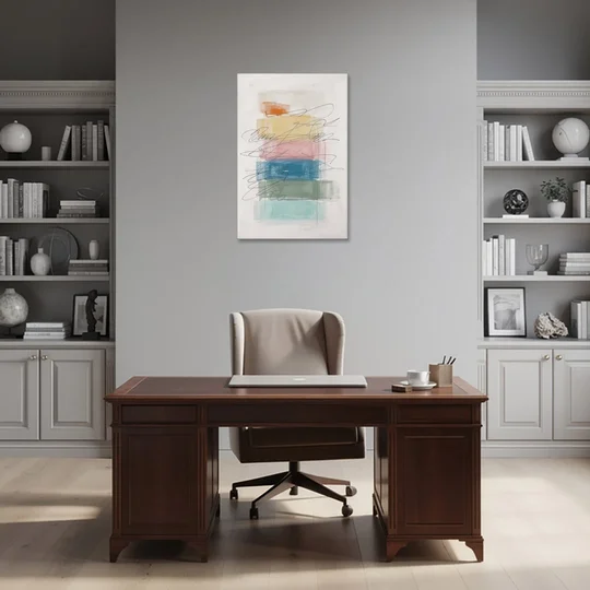 Scribble Abstract Art on Stacked Pastel Bands - Canvas Wall Art - Office - 24x36