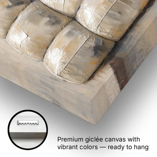 Sculptural Wall Art of Tufted Cream Pillows - Canvas Wall Art - Gallery Wrap Corner