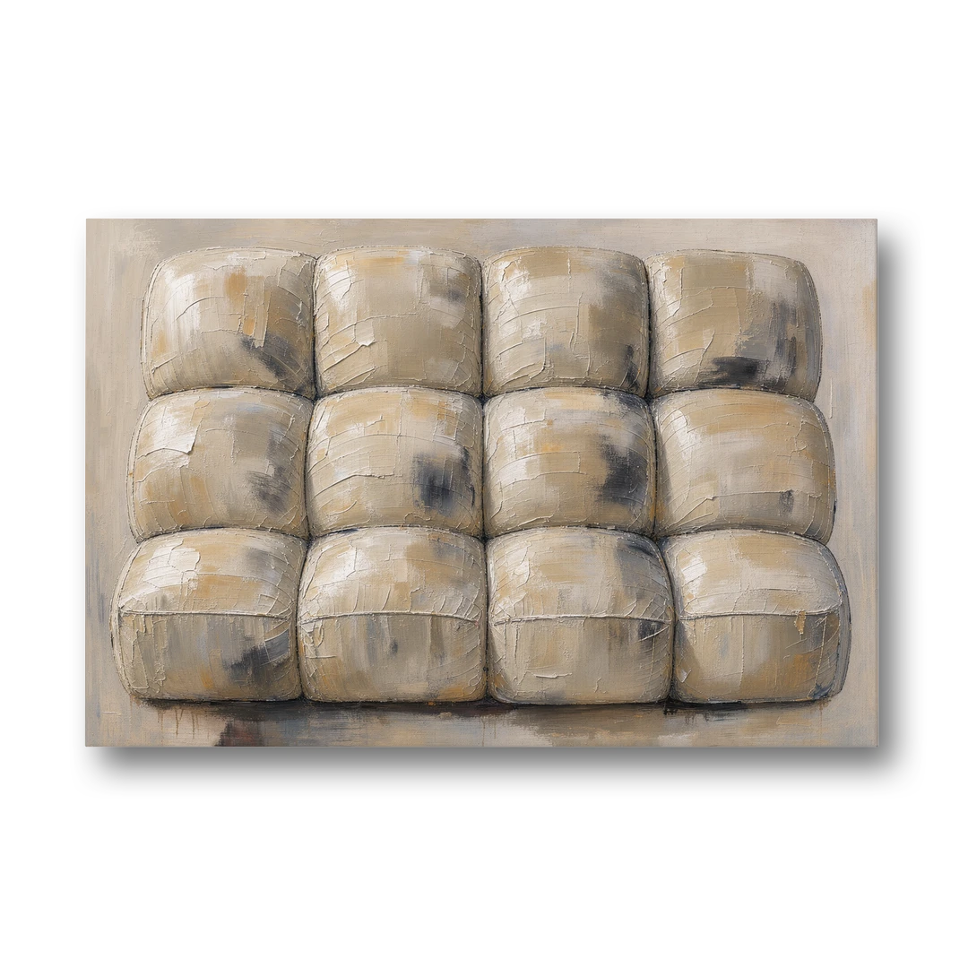 Sculptural Wall Art of Tufted Cream Pillows - Canvas Wall Art - Front