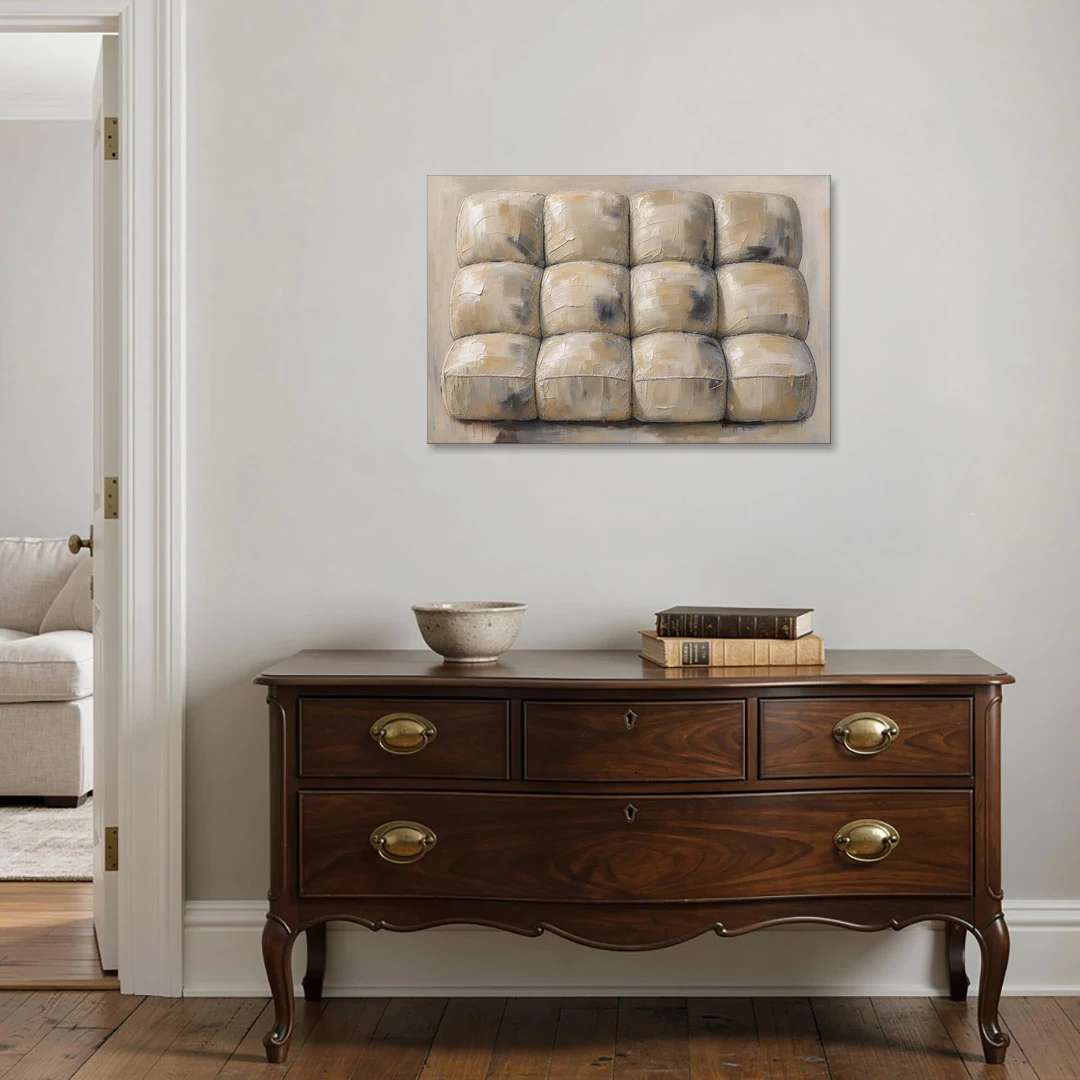 Sculptural Wall Art of Tufted Cream Pillows - Canvas Wall Art - Coffee Table - 36x24
