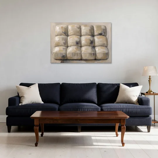 Sculptural Wall Art of Tufted Cream Pillows - Canvas Wall Art - Sofa - 36x24