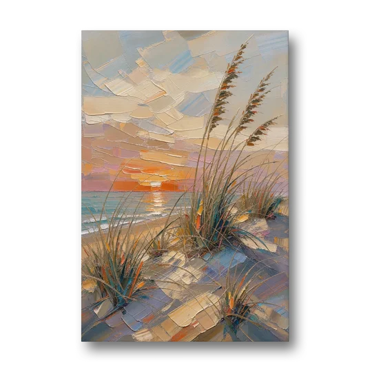 Sea Grass Painting at Golden Hour - Canvas Wall Art - Front
