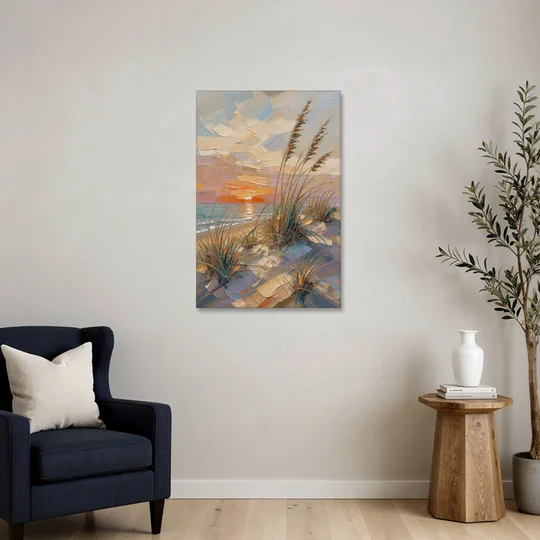 Sea Grass Painting at Golden Hour - Canvas Wall Art - Sofa - 24x36
