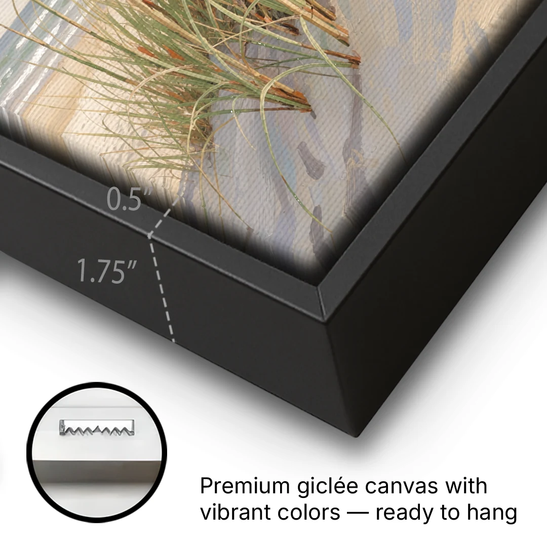 Sea Grass Wall Art with Golden Sea Oats - Black Framed Canvas Wall Art - Gallery Wrap Corner