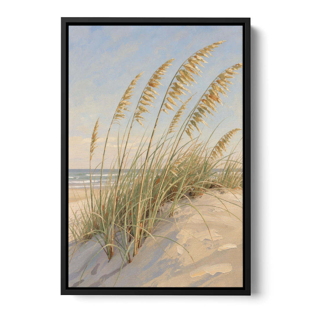 Sea Grass Wall Art with Golden Sea Oats - Black Framed Canvas Wall Art - Front