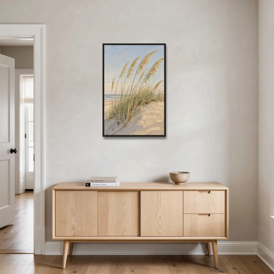 Sea Grass Wall Art with Golden Sea Oats - Black Framed Canvas Wall Art - Coffee Table - 24x36