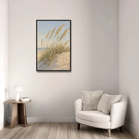 Sea Grass Wall Art with Golden Sea Oats - Black Framed Canvas Wall Art - Sofa - 24x36