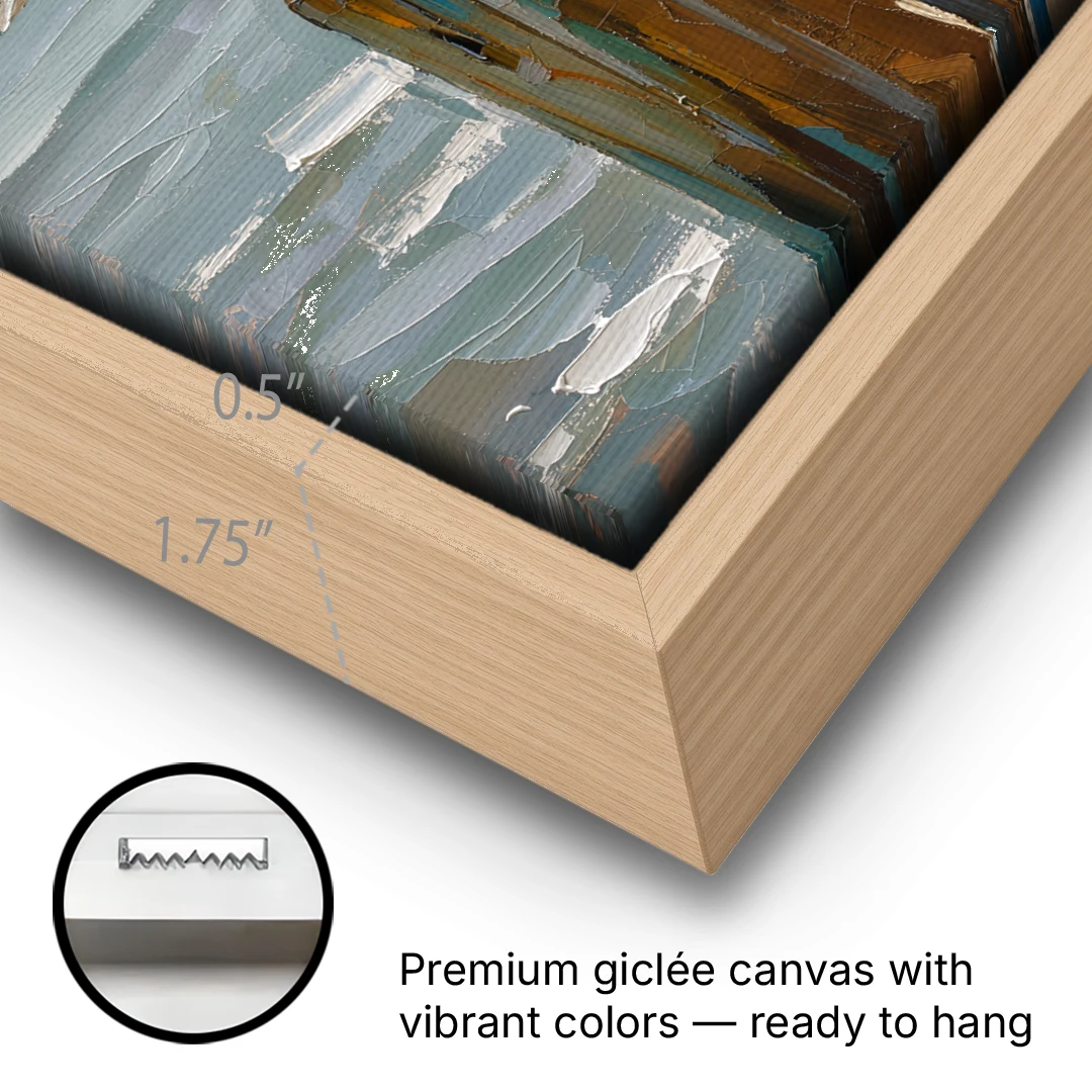 Seagull Painting on the Weathered Dock Post - Oak Framed Canvas Wall Art - Gallery Wrap Corner