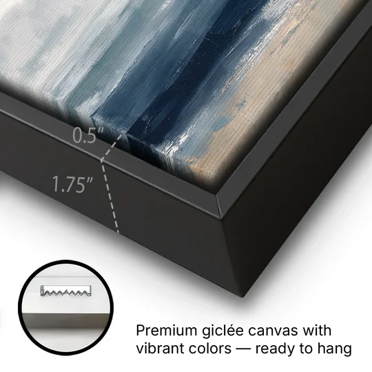 Seascape Painting of a Misty Dawn Horizon - Black Framed Canvas Wall Art - Gallery Wrap Corner