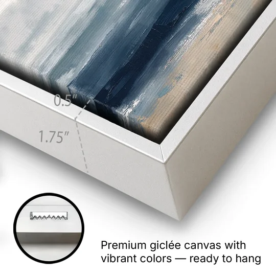 Seascape Painting of a Misty Dawn Horizon - White Framed Canvas Wall Art - Gallery Wrap Corner