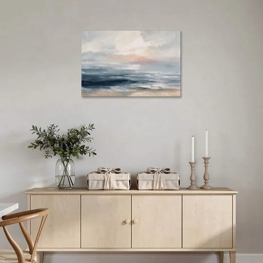 Seascape Painting of a Misty Dawn Horizon - Canvas Wall Art - Coffee Table - 36x24