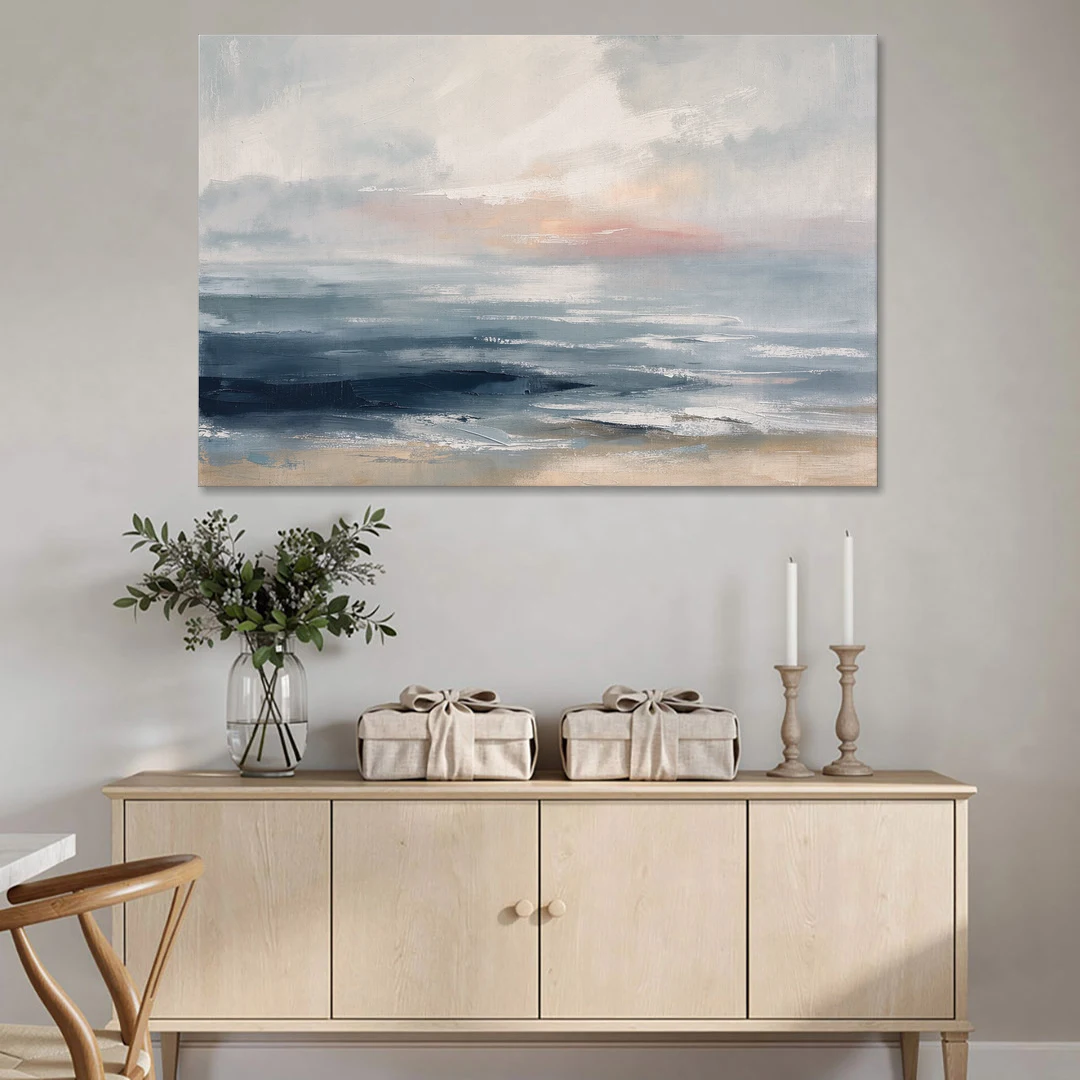 Seascape Painting of a Misty Dawn Horizon - Canvas Wall Art - Coffee Table - 60x40