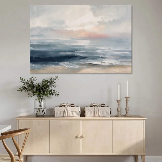 Seascape Painting of a Misty Dawn Horizon - Canvas Wall Art - Coffee Table - 60x40