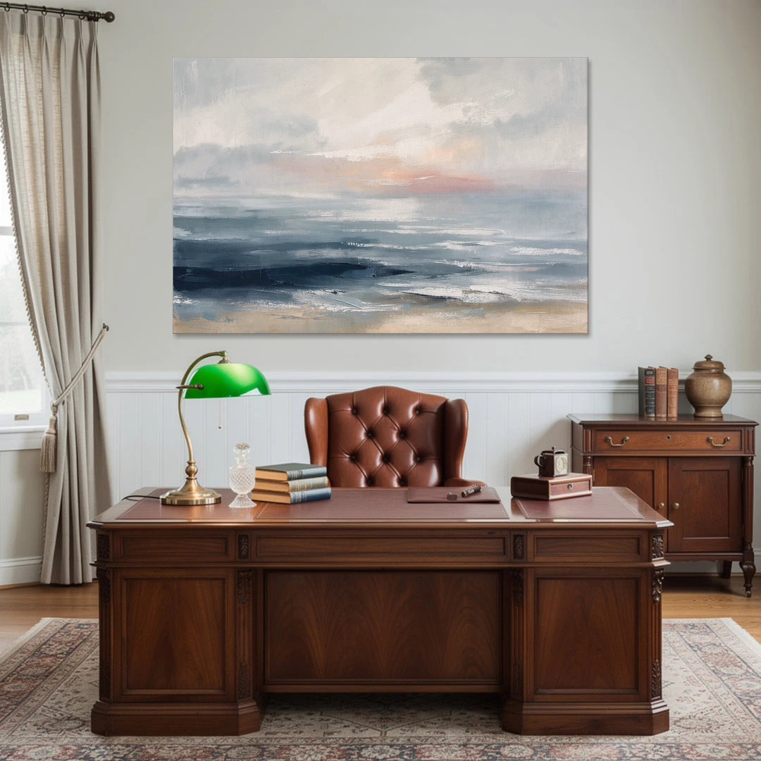 Seascape Painting of a Misty Dawn Horizon - Canvas Wall Art - Office - 60x40