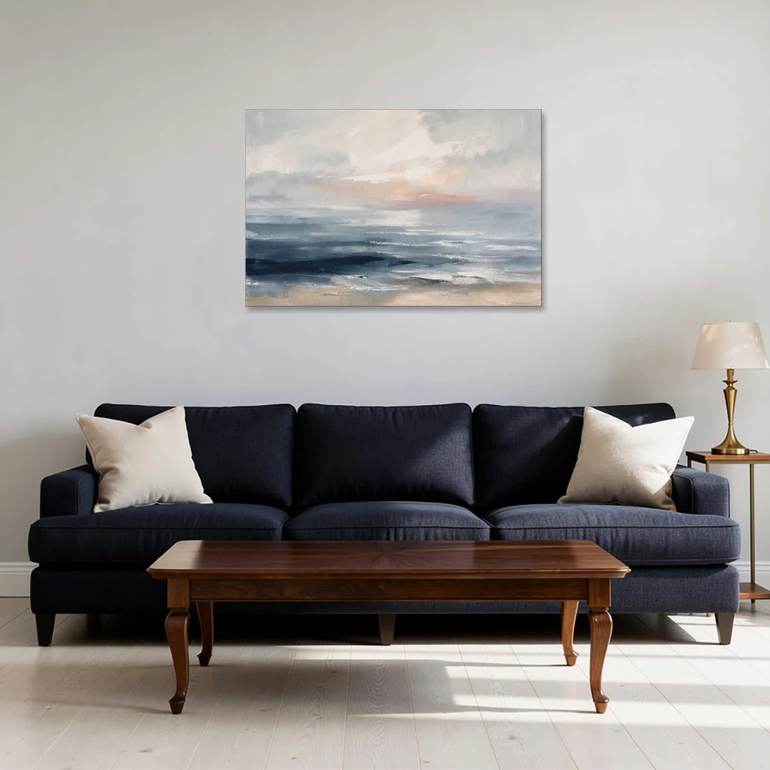 Seascape Painting of a Misty Dawn Horizon - Canvas Wall Art - Sofa - 36x24