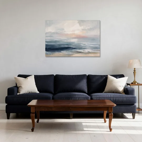 Seascape Painting of a Misty Dawn Horizon - Canvas Wall Art - Sofa - 36x24