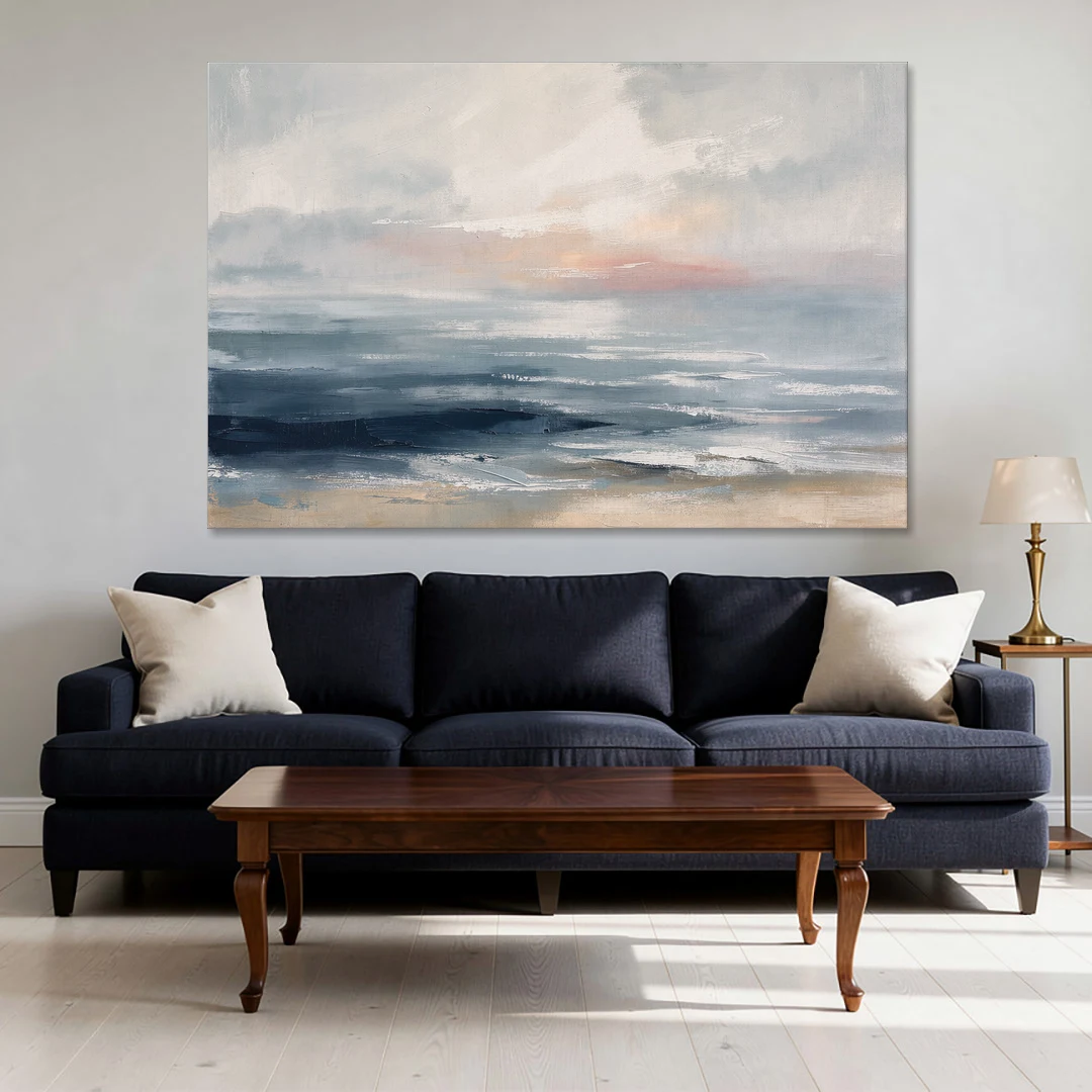 Seascape Painting of a Misty Dawn Horizon - Canvas Wall Art - Sofa - 60x40