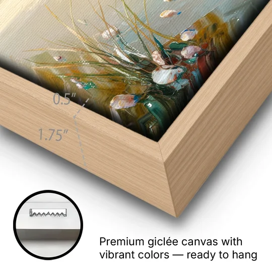 Seaside Beachfront Serenity - Oak Framed Canvas Wall Art - Gallery Wrap Corner