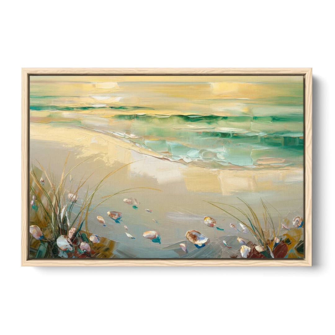 Seaside Beachfront Serenity - Oak Framed Canvas Wall Art - Front