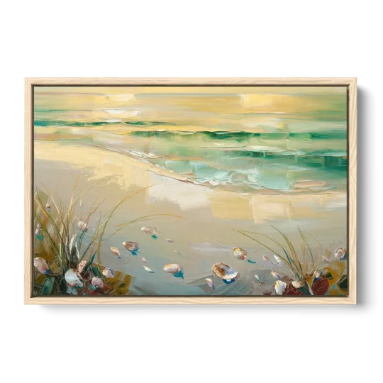 Seaside Beachfront Serenity - Oak Framed Canvas Wall Art - Front