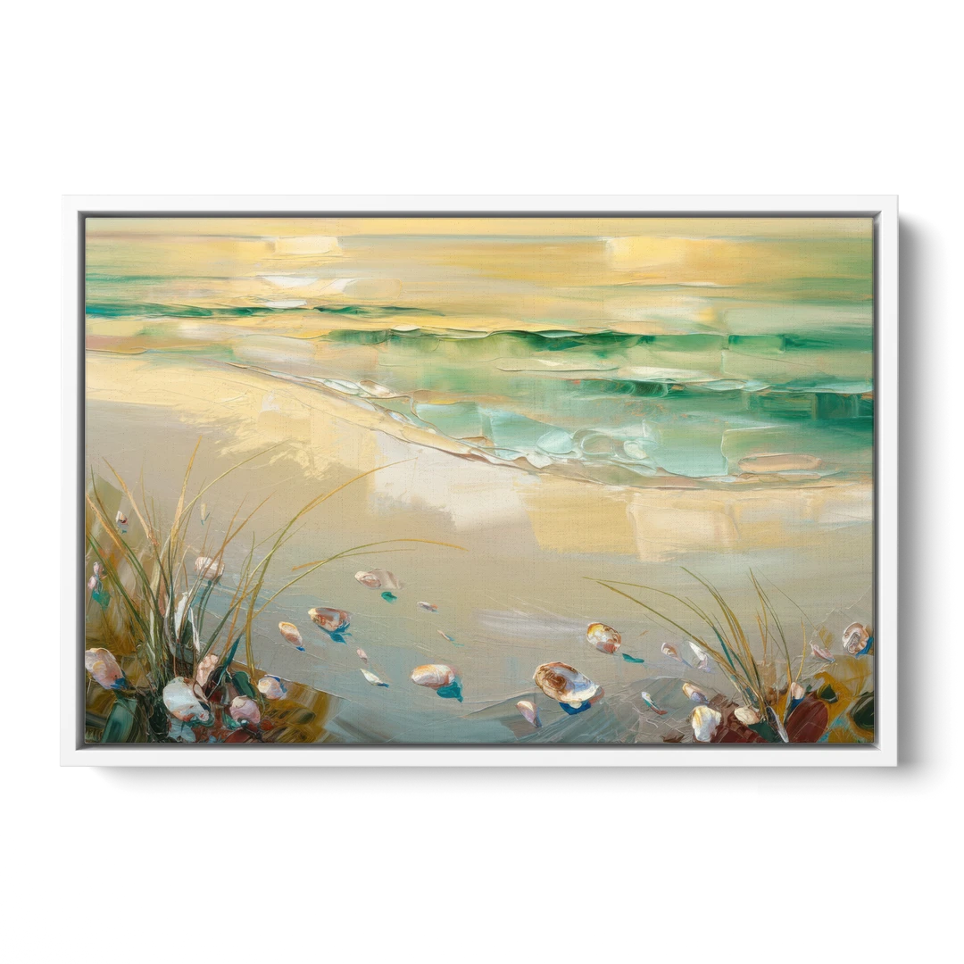Seaside Beachfront Serenity - White Framed Canvas Wall Art - Front