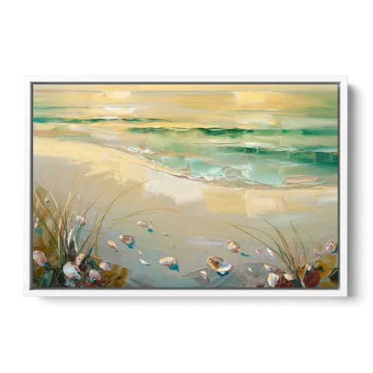 Seaside Beachfront Serenity - White Framed Canvas Wall Art - Front