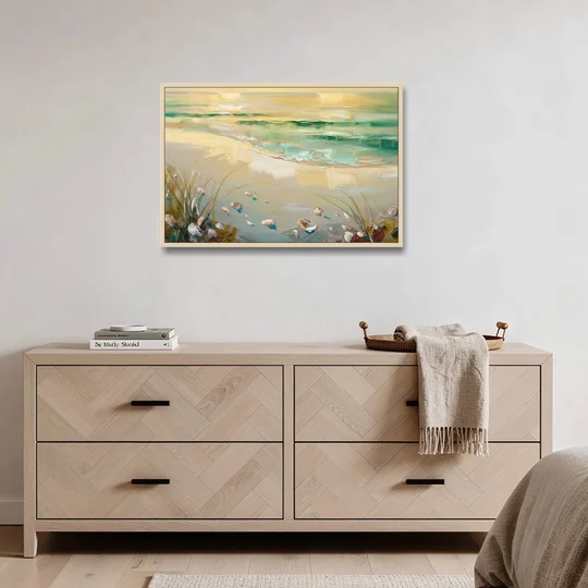 Seaside Beachfront Serenity - Oak Framed Canvas Wall Art - Coffee Table - 36x24