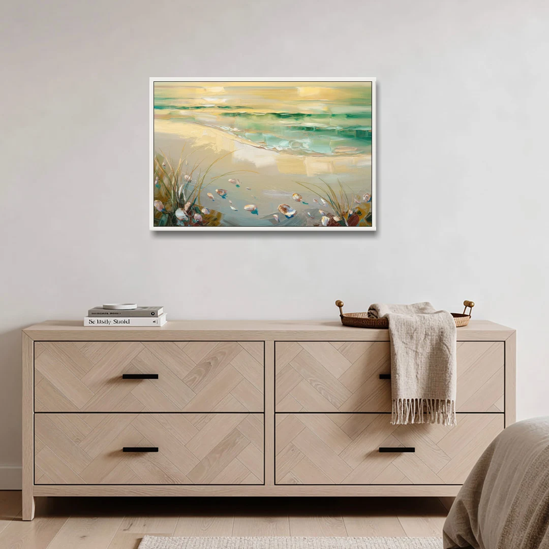 Seaside Beachfront Serenity - White Framed Canvas Wall Art - Coffee Table - 36x24