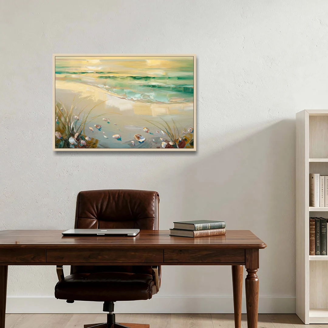Seaside Beachfront Serenity - Oak Framed Canvas Wall Art - Office - 36x24