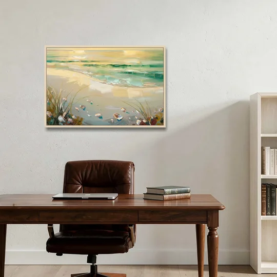 Seaside Beachfront Serenity - Oak Framed Canvas Wall Art - Office - 36x24