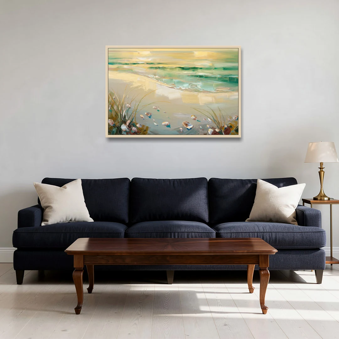 Seaside Beachfront Serenity - Oak Framed Canvas Wall Art - Sofa - 36x24