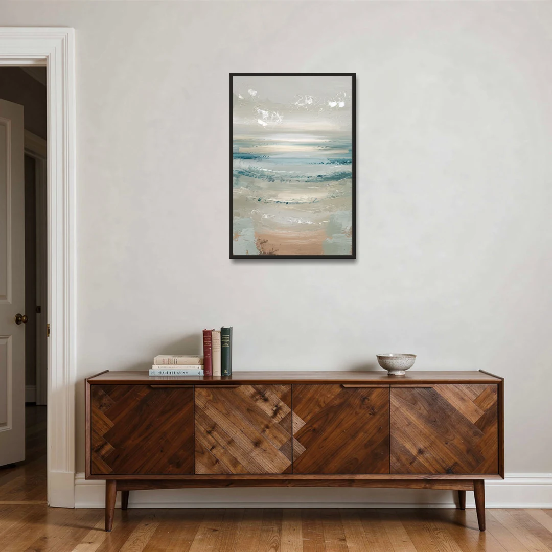 Seaside Blue Horizon - Black Framed Canvas Wall Art - Coffee Table - 24x36