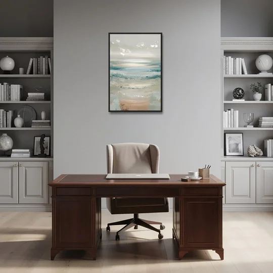 Seaside Blue Horizon - Black Framed Canvas Wall Art - Office - 24x36