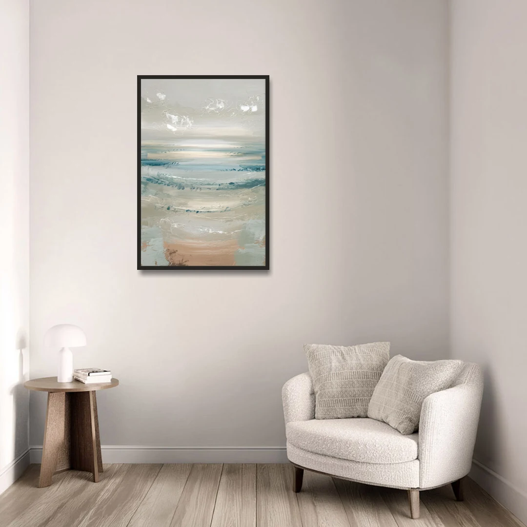 Seaside Blue Horizon - Black Framed Canvas Wall Art - Sofa - 24x36