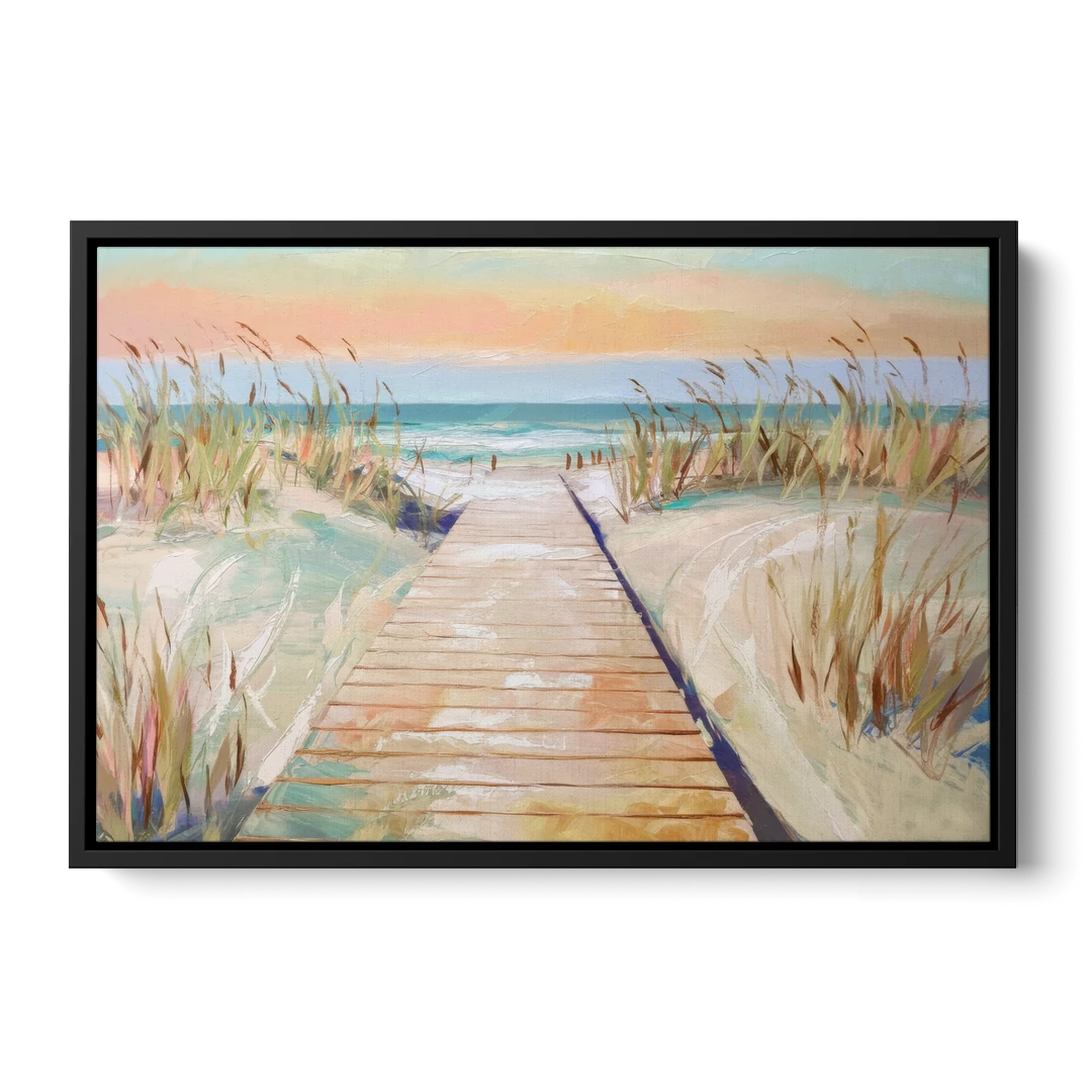 Seaside Boardwalk Dreams - Black Framed Canvas Wall Art - Front