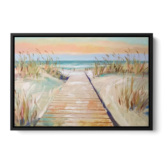 Seaside Boardwalk Dreams - Black Framed Canvas Wall Art - Front