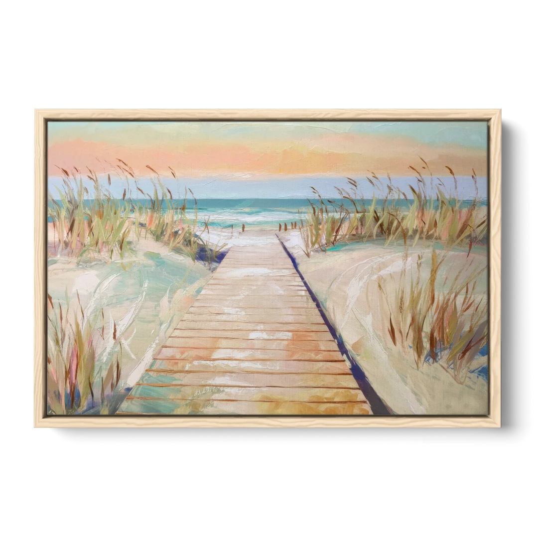 Seaside Boardwalk Dreams - Oak Framed Canvas Wall Art - Front