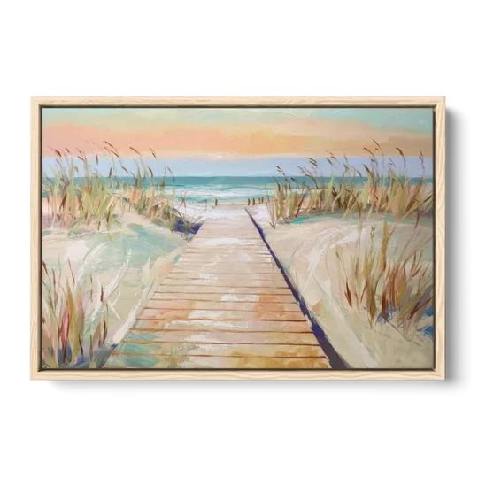 Seaside Boardwalk Dreams - Oak Framed Canvas Wall Art - Front