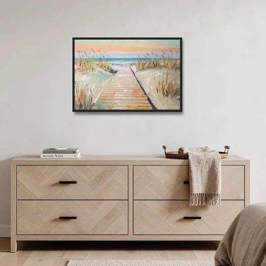 Seaside Boardwalk Dreams - Black Framed Canvas Wall Art - Coffee Table - 36x24
