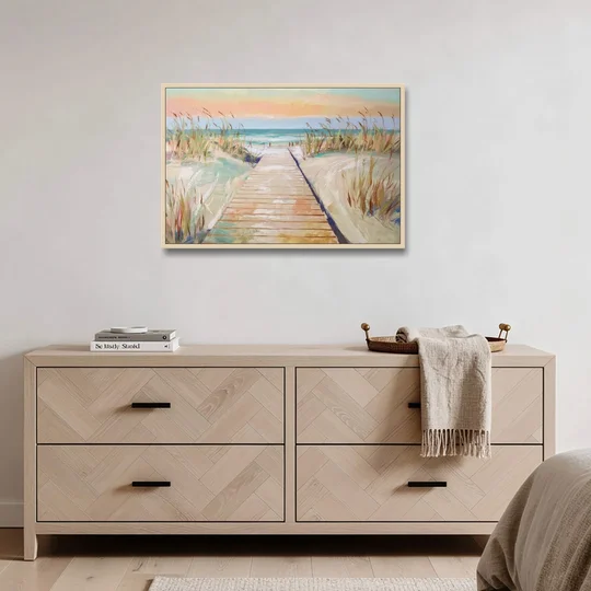 Seaside Boardwalk Dreams - Oak Framed Canvas Wall Art - Coffee Table - 36x24