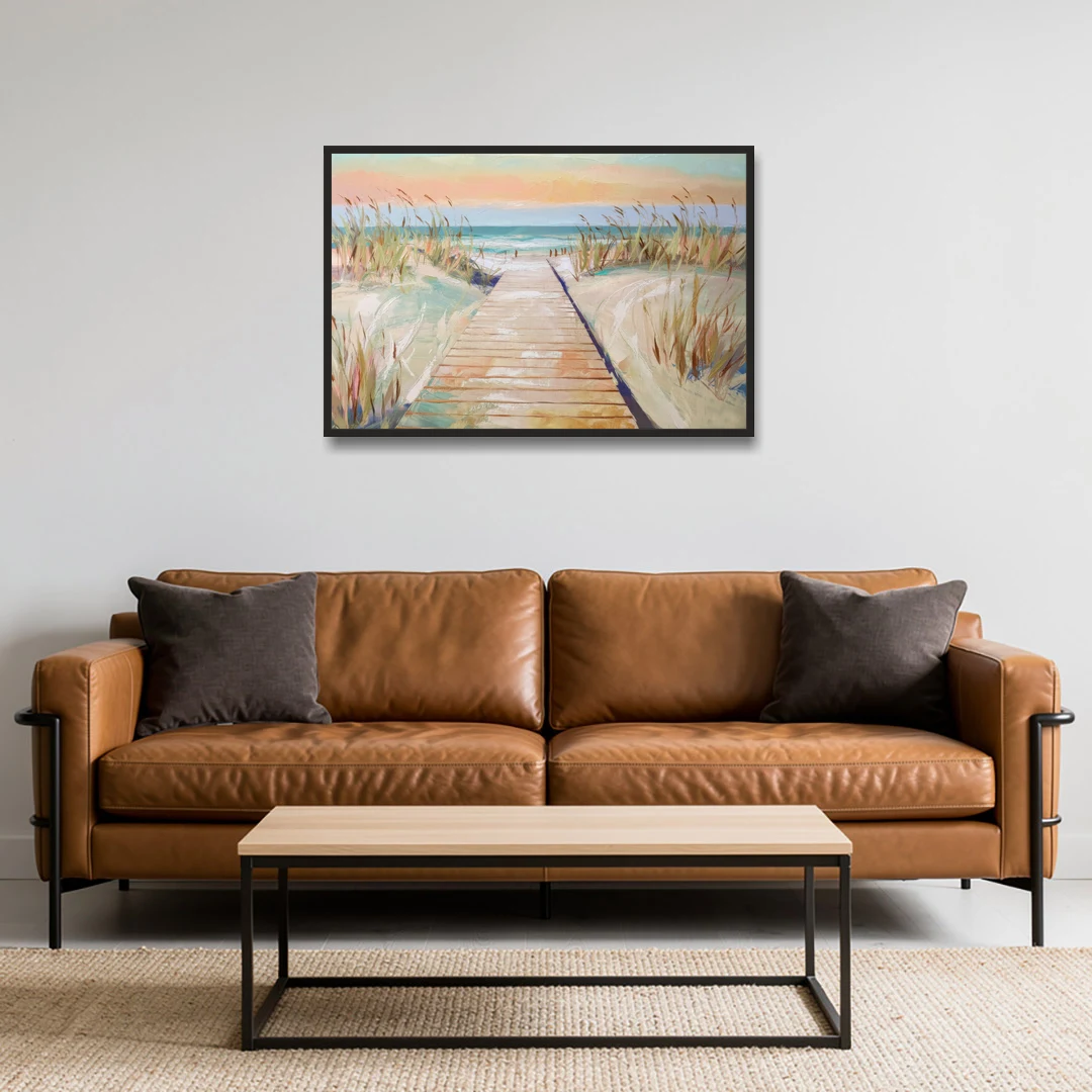 Seaside Boardwalk Dreams - Black Framed Canvas Wall Art - Sofa - 36x24