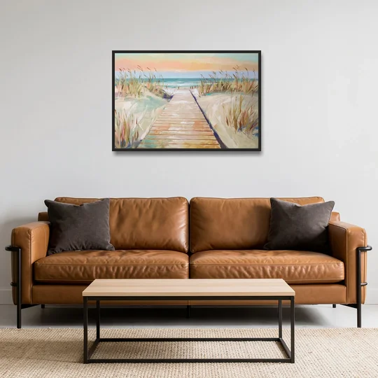 Seaside Boardwalk Dreams - Black Framed Canvas Wall Art - Sofa - 36x24